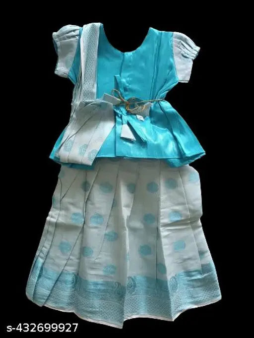 TrendyKidz Pattu Pavadai South Indian kids' lehenga-choli, art silk, zari woven & stitched with short sleeves