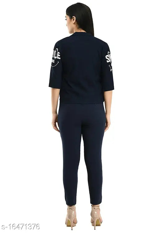 Cotton blend two-piece women's dress with mask, printed combo jacket and palazzo, India origin