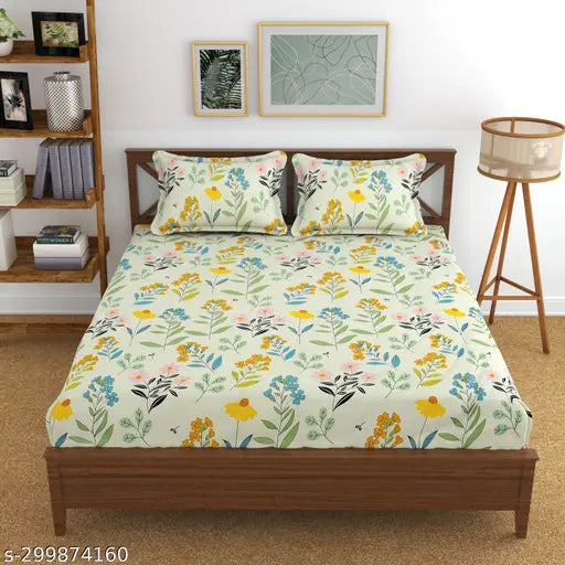Premium floral cotton fitted king bedsheets, 2 pillow covers, 72x78+10 inches, superfine quality, ideal for adults, made in India