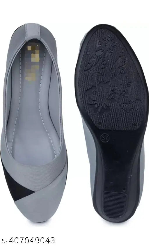 Synthetic leather, grey ballerinas for women - slip-on MAHI & LOOKS belly shoes on display stand