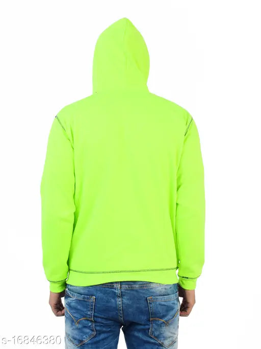Neon green cotton blend men's sweatshirt with kangaroo pocket and hoodie - CKHD03-02