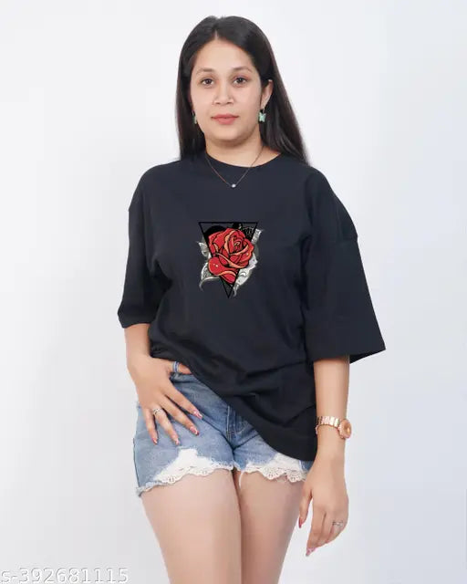 Female oversized black t-shirt, printed