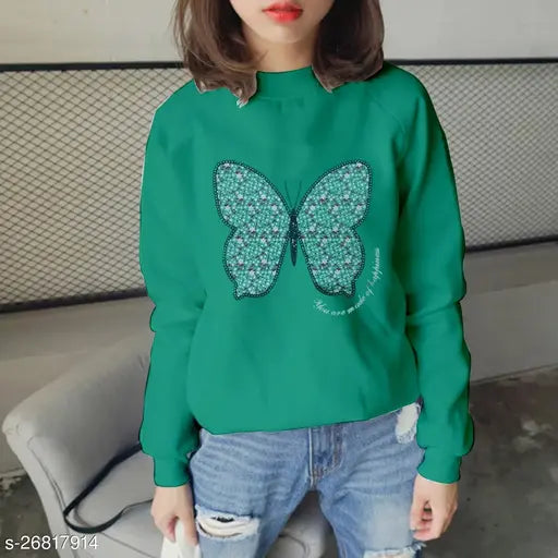 Teal cotton blend girls sweatshirt & hoodie, printed design for infant to 5 years, made in India