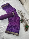 Georgette saree in purple, bandhani design, satin silk blouse with lace border