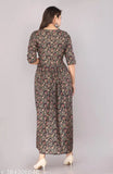 Bright Rayon Printed Long Anarkali Kurta, Three-Quarter Sleeves, India-Origin Modern Style