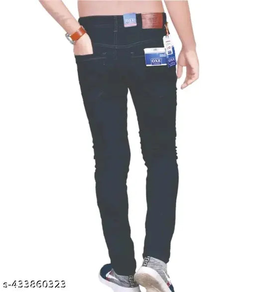 Black denim men's slim fit jeans - stylish, affordable, and trendy (size: XXL, origin: India)