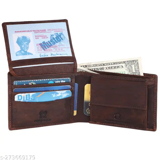 Hide like RFID protected 100% genuine leather wallet, premium quality leather men's wallet with textured pattern and two compartments, free size (L:11cm, W:9cm)