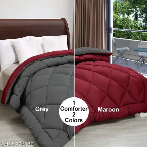 Reversible microfiber comforter single bed, 220 GSM wadding, 110 GSM peached extra soft fabric. All-weather, 60 x 90 inches, diamond stitched pattern for durability and hypoallergenic filling. Soft, cozy, lightweight, ideal for everyday use