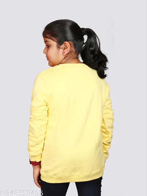 Pure cotton brushed fleece print sweatshirt for girls, trendy round neck pullover, long sleeves