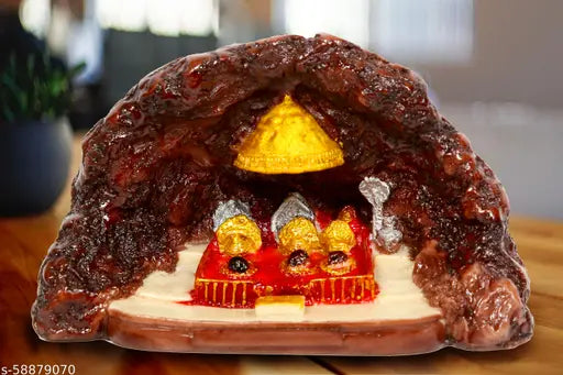 Red polyresin Vaishno Devi Darbar Idol, handcrafted in India, perfect for home decor and puja purposes