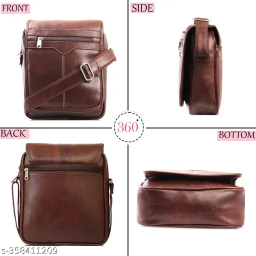 Brown leather sling bag with adjustable shoulder strap