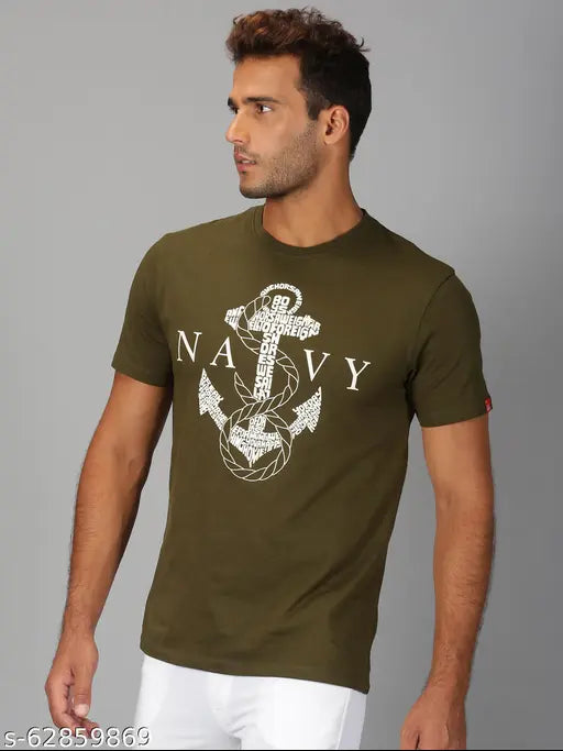 Cotton round olive printed men's t-shirt from UrGear, latest half sleeve fashion for men