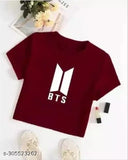 Trendy BTS cotton blend crop top for girls, printed net pattern, short sleeves, size S (34in bust, 16in length)