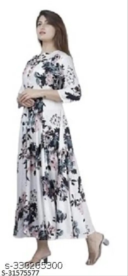Rayon Anarkali gown, printed with three-quarter sleeves, M (Bust 40in, Size 48in), Indian craftsmanship