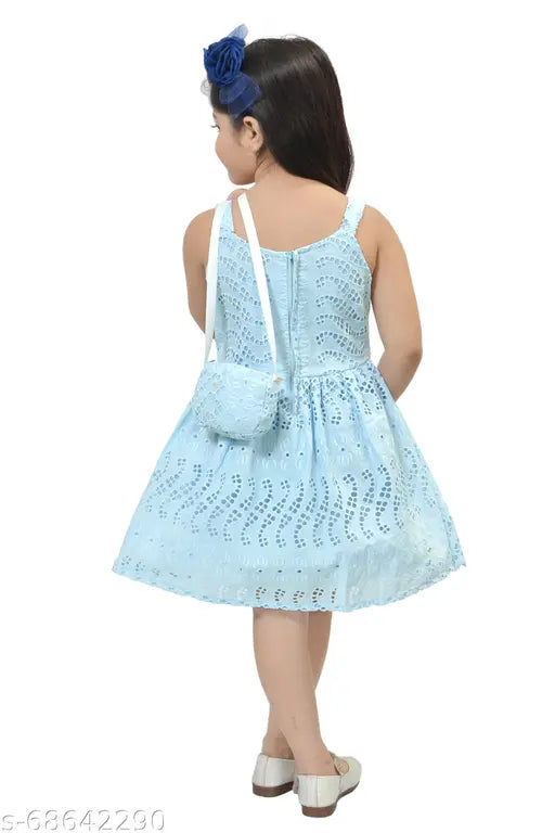 Baby girls blue cotton floral dress with handbag