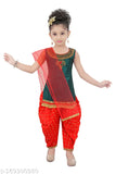 AFS FASHION's embroidered poly silk patiala suit for girls. Sleeveless A-line top with matching dupatta, suitable for all seasons, sizes 12-18 months to 11-12 years. Made in India