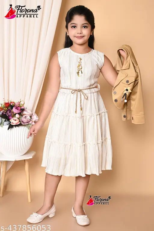 White chiffon dress with ruffled sleeves and tie waist, child's formal party wear