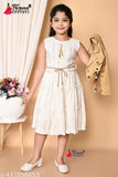 White chiffon dress with ruffled sleeves and tie waist, child's formal party wear
