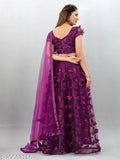 Purple net embroidered semi-stitched Lehenga Choli with quirky dupatta, Indian craftsmanship, 42 inch waist