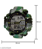 Green camo strap digital watch, sporty design with digital display and large button for easy operation