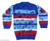 Printed blue-red wool long sleeve children's top, color blocked design