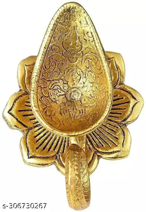 Metal handicraft chirag diya for puja, Indian-made indoor decor (4x3 inches, gold)