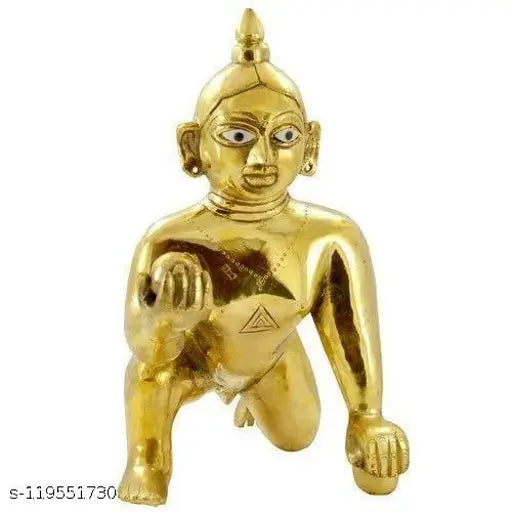 Brass Krishna idol from Muradabad, India - Detailed statue of Lord Gopal for home puja or decoration, crafted using sand casting technique