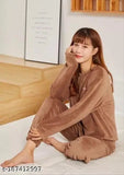 Wool winter pyjama suite, trendy loose fit nightwear in soft colors for women