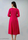 Women's Anarkali Kurta in Solid Red Color, Full-length design with Sleeves