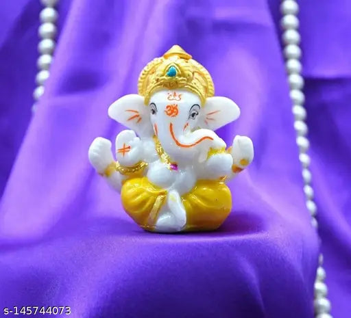 Orange and white polyresin Ganesha decorative showpiece, 55cm x 62cm, homeShowpieces figurine, ideal for homeDecor