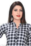 Checked cotton-blend women's top with three-quarter sleeves, India-origin fashion