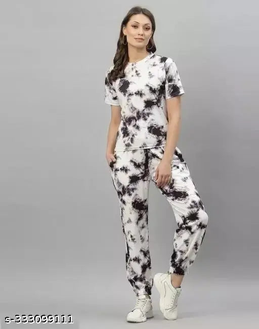 Black cotton blend womens nightsuit with cloud pattern, short sleeve pyjama set for ladies and girls loungewear