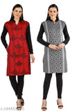 Red and black embroidered women's kurti, pack of 2