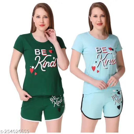 Klaxxy hosiery shorts & t-shirt set (2 pack) - stretchable cotton lycra for gym, aerobics, fun activities - India