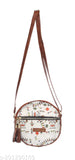 White sling purse for women. Small round handbag with tassel strap