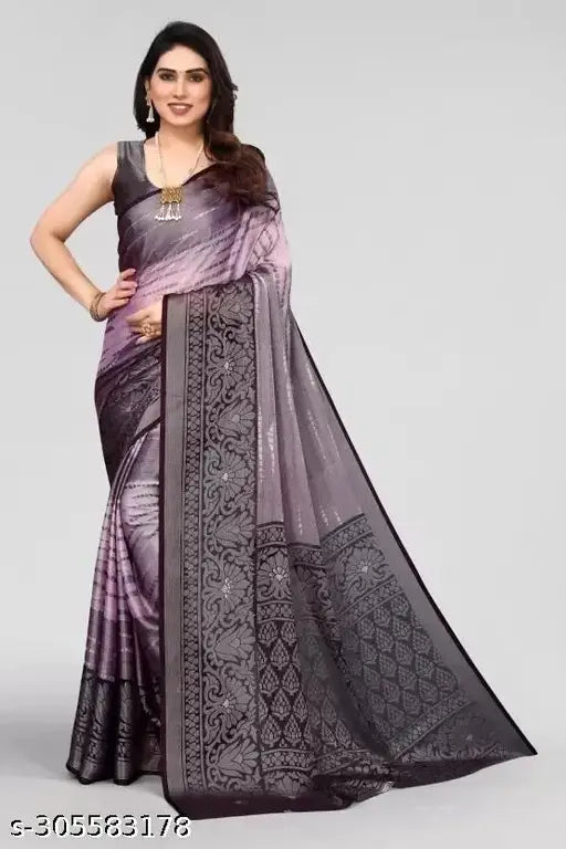 Balai's New Chiffon Printed Brasso Saree, Indian chiffon saree with zari woven patterns and running blouse, perfect for special occasions