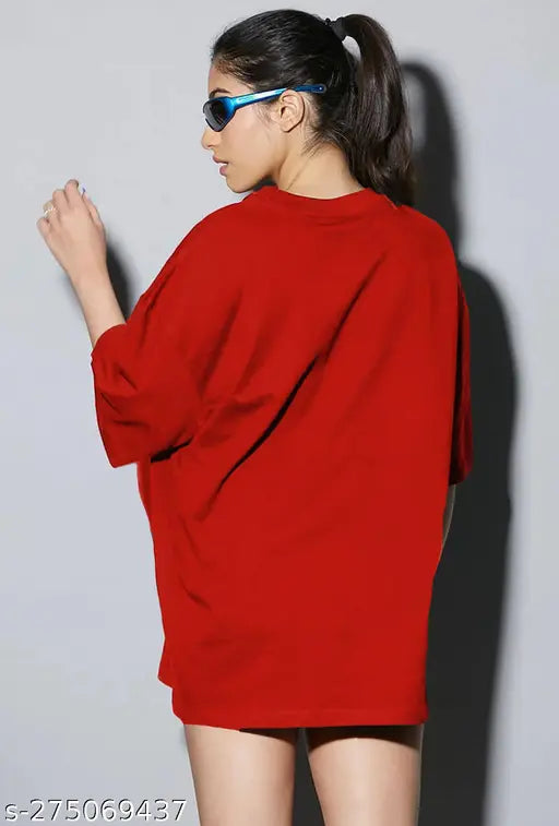 A red half sleeve drop shoulder women's t-shirt