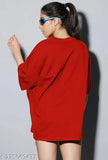 A red half sleeve drop shoulder women's t-shirt
