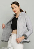 Silver PU quilted fur jacket by M A FASHION, long sleeves, solid pattern, available in sizes S-XL