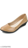 Synthetic beige belly shoes - solid style, zip fastening, women's ballerinas from India