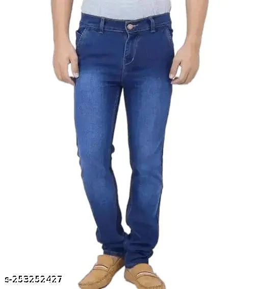 Stylish denim jeans for men, solid indigo color, size 30 (30-inch waist, 44-inch length), Indian origin