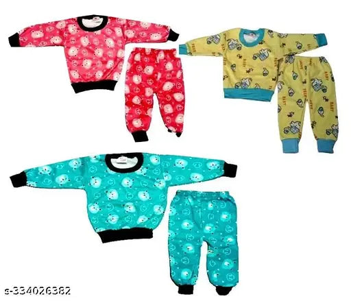 Soft scuba winter suit pack for baby boys and girls in 3 pieces, printed net design, multicolor, warm protection