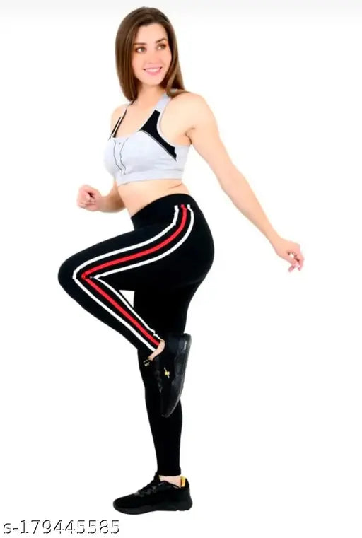 Black cotton blend yoga/sports jeggings with ankle fit, suitable for sports and yoga. High stretchable, skinny fit with good stitching. Available in various colors