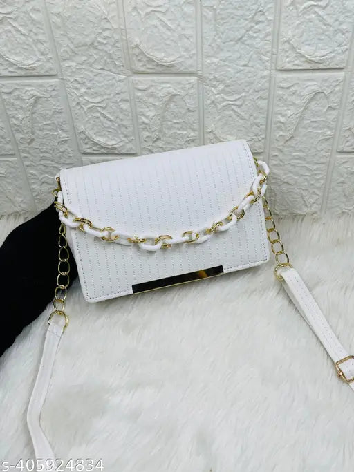 Two-way carry sling bag, white and black, adjustable strap