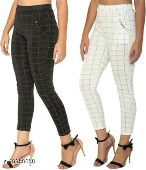 Checked lycra jeggings for women, stylish fashionista N28-32 India