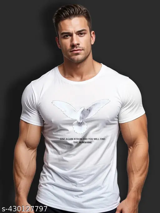 Mens printed cotton blend t-shirt, short sleeves, trendy design, high-quality, comfortable fit, India origin