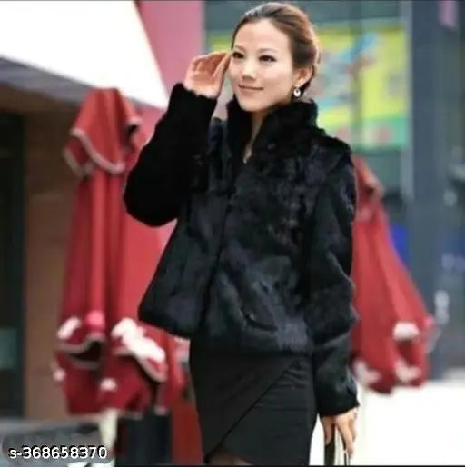 Wool winter hooded jacket for women and girls, solid pattern in multiple sizes: L (38in bust, 26in length, 15in shoulder), XL (40in bust, 26in length, 15in shoulder), XXL (42in bust, 26in length, 15in shoulder) by A. H. N. Enterprises from India