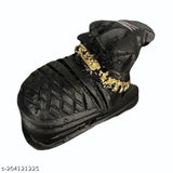 Hand-painted black poly resin Nandi statuette for pooja room, beautifully crafted in Haridwar, India