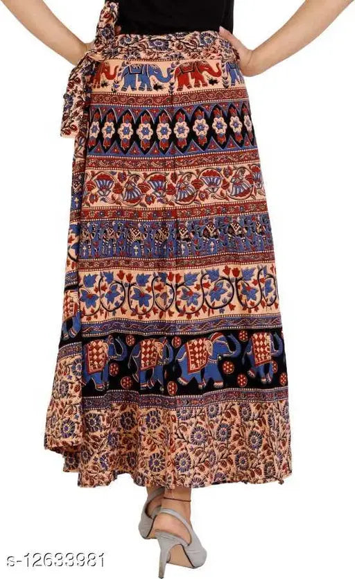 Printed cotton ethnic skirt by Jivika, size 36-44, featuring net pattern for women's fashion