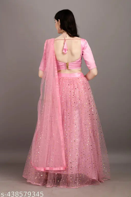 Silk and net Ladoo Creation lehenga-choli with embellished dupatta, semi-stitched (42in/42in/2.15in), Indian traditional wear
